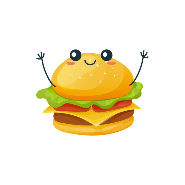 Plats de restauration rapide. Hamburger drôle avec sourire sur le visage . — Image vectorielle