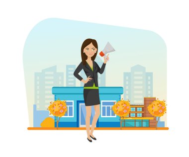 Kız sonbahar Park, hoparlör önemli bir duyuruda diyor.