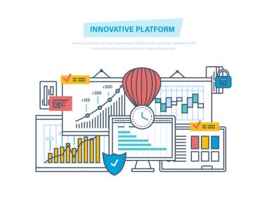 Innovative platform. Innovation, marketing research, analysis. Technological platform, business success. clipart