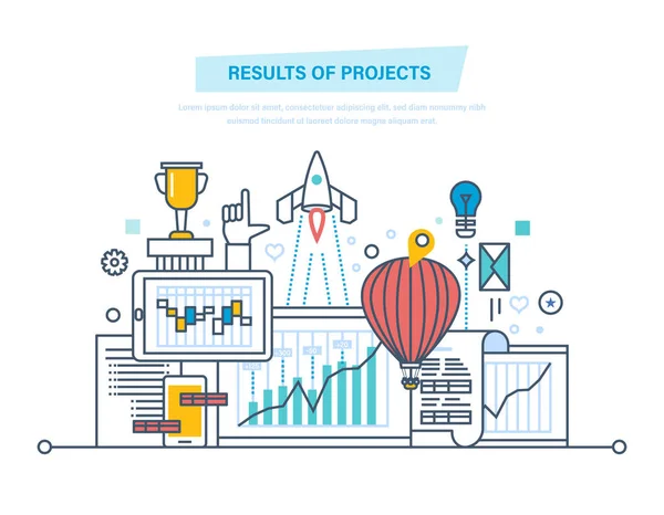 Resultaten av projekten. Planering, projektledning. Risk analys, strategi, genomförande. — Stock vektor