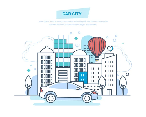 Car city. Machine, conduite, promenade dans le parc, divertissement à l'extérieur . — Image vectorielle