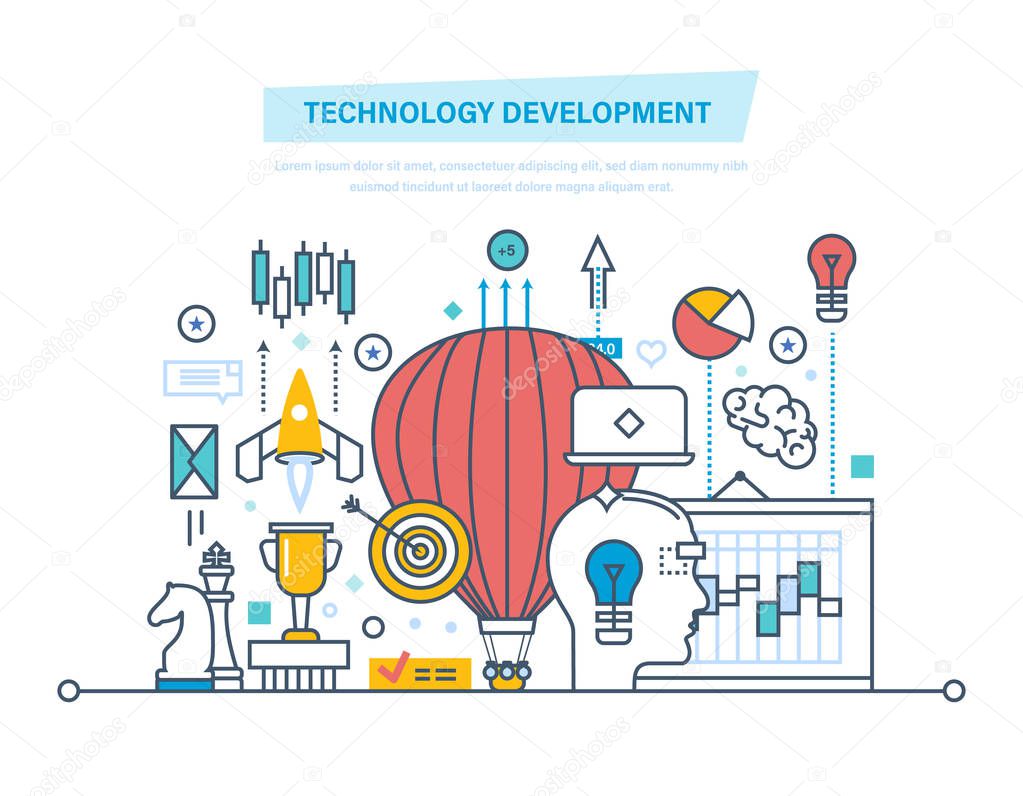 Technology development. Start-up, creative, technology, business processes, implementation of ideas.