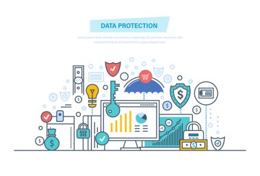 Veri koruma, virüsten koruma yazılımı, gizlilik. Güvenli gizli bilgi. Güvenlik Finans.