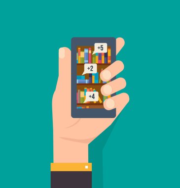 El ile bir online kütüphane kullanma, okul eğitim telefon tutar.