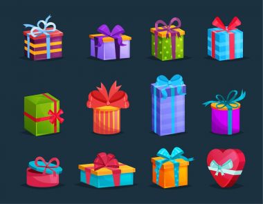 Fiyonklu renkli hediye kutuları..