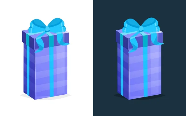 Sváteční dárek v obdélníkové krabice s barevným vzorem a pásu karet. — Stockový vektor