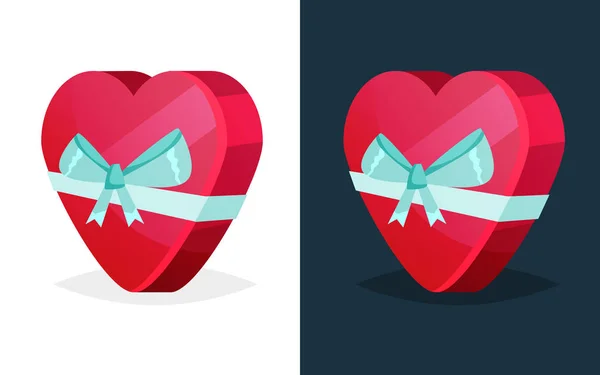 Festive gift in box in form heart with colored ribbon. — Stock Vector