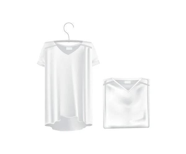 Mockup branco de camisetas de mulher - túnicas. Vista frontal e traseira . — Vetor de Stock