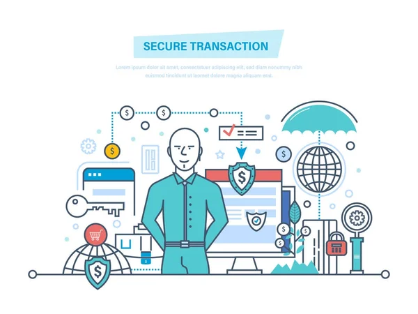 Secure transactions and payments, guarantee security of financial deposits. — Stock Vector