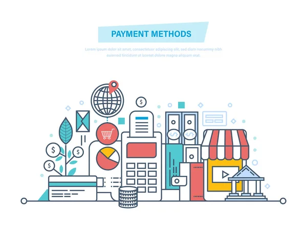 Méthodes et formes de paiement, sécurité des transactions financières . — Image vectorielle