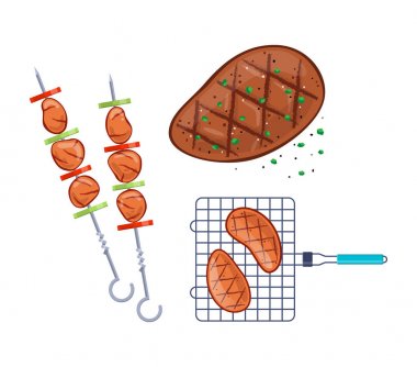Lezzetli yemek, et, Barbekü, şiş üzerinde sebzeli şiş kebap.