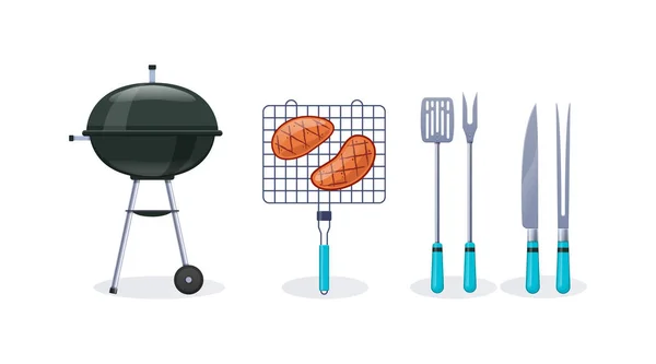 Hazırlık lezzetli biftek ızgara, açık hava, dinlenme, hafta sonu. — Stok Vektör