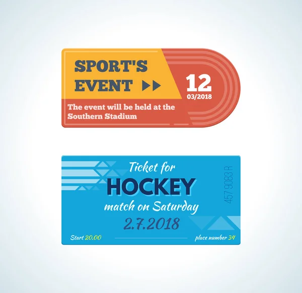 Tickets voor sportevenementen: atletiek stadion en hockey spel. — Stockvector