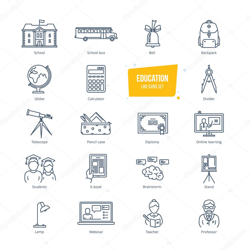 Education line icons set. Icons for online education and learning.