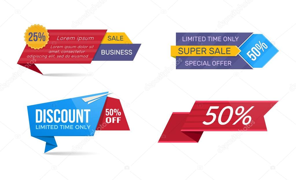 Design sale banners and discount stickers. Special offer templates.