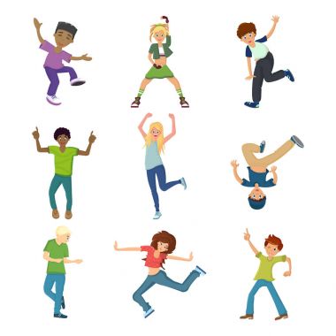 İnsanların karakterleri modern dans stilleri dans kümesi.