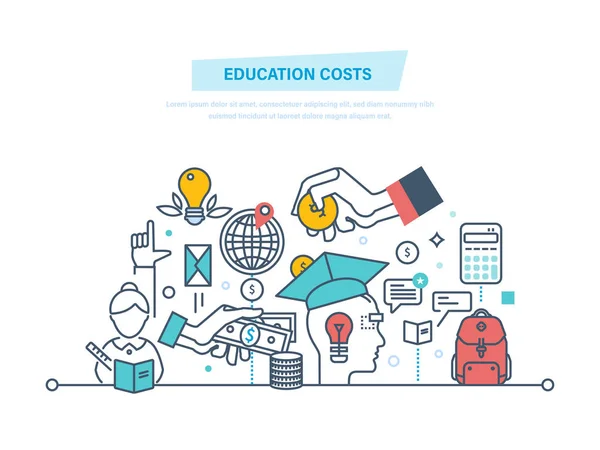 Concept du coût de l'éducation. Investir de l'argent dans l'éducation, étudier cash . — Image vectorielle