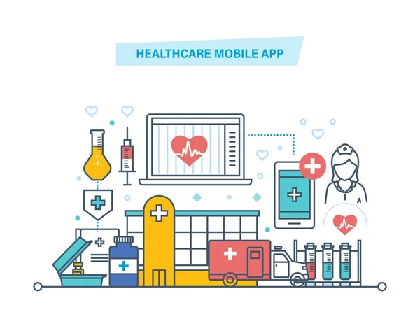 Healthcare mobile app. Mobile service. Medical healthcare, medicine mobile consultant. — Stock Vector