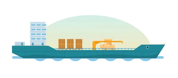 Navio de carga, petroleiro com contentores e caixas. Navio contentor carregado . —  Vetores de Stock