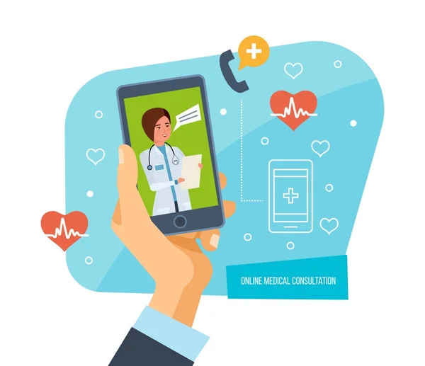 Concept de consultation médicale en ligne. Concept de médecin et premiers soins en ligne . — Image vectorielle