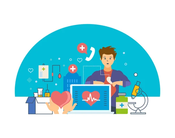 Monitoring heartbeat. Service, healthcare, medicine, doctor, special tools, atmosphere. — Stock Vector