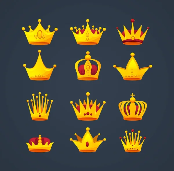 Conjunto de diferentes tipos de hermosas coronas de oro de lujo . — Vector de stock
