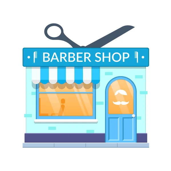 Modern város barber shop épület homlokzatát. Városépítő haj szalon. — Stock Vector