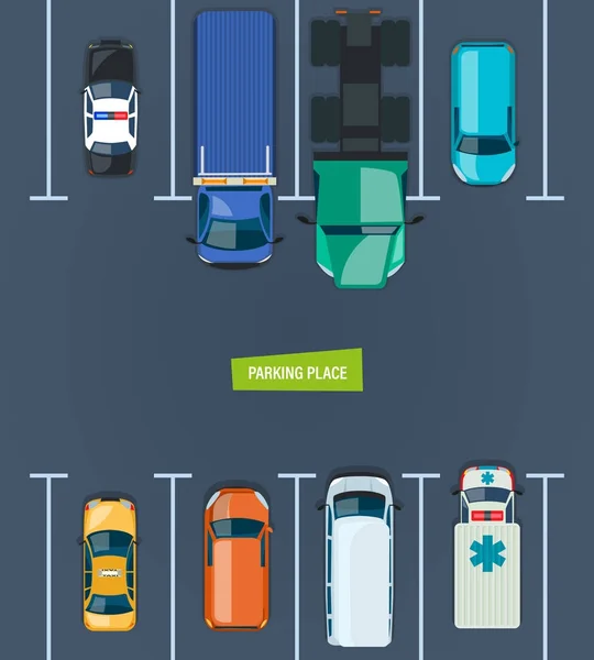 Miasto samochodów parking miejsce koncepcji. Automatyczne parkowanie na ulicy miasta — Wektor stockowy