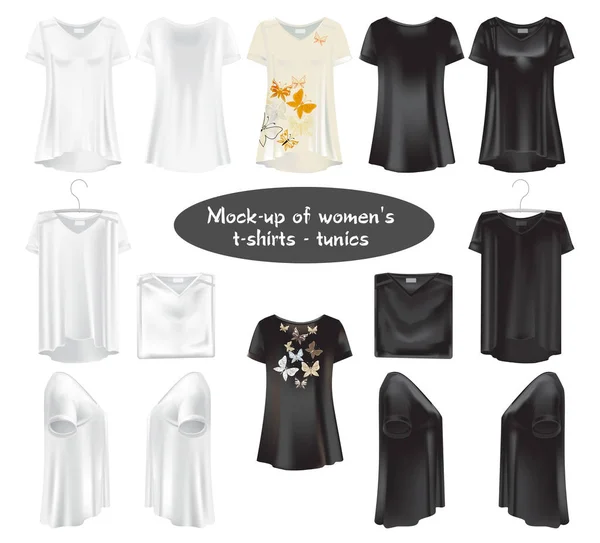 Ensemble de maquettes de t-shirts femme - tuniques . — Image vectorielle