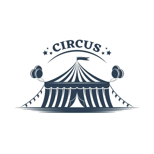 Edifício de circo, toldo de barraca de circo, bolas, decorações, shapito, aparência exterior . — Vetor de Stock