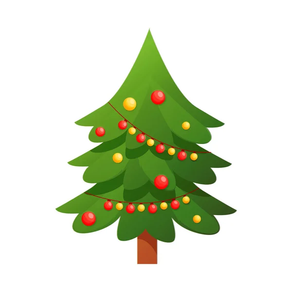 Bir şekilde dekore edilmiş ağaç, hediye kutuları, dekorasyon topları, lambalar ile Noel ağacı. — Stok Vektör