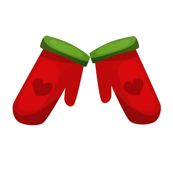 Vackra festlig röd, varm jul vantar Santa Claus, handskar. — Stock vektor