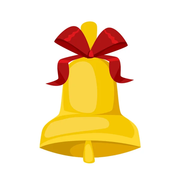 Gouden kerst decoratieve jingle bells met rode strik, vakantie decoratie. — Stockvector
