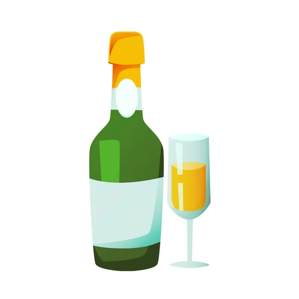 Festlig nyår, jul champagne i flaska, glas med dricka. — Stock vektor