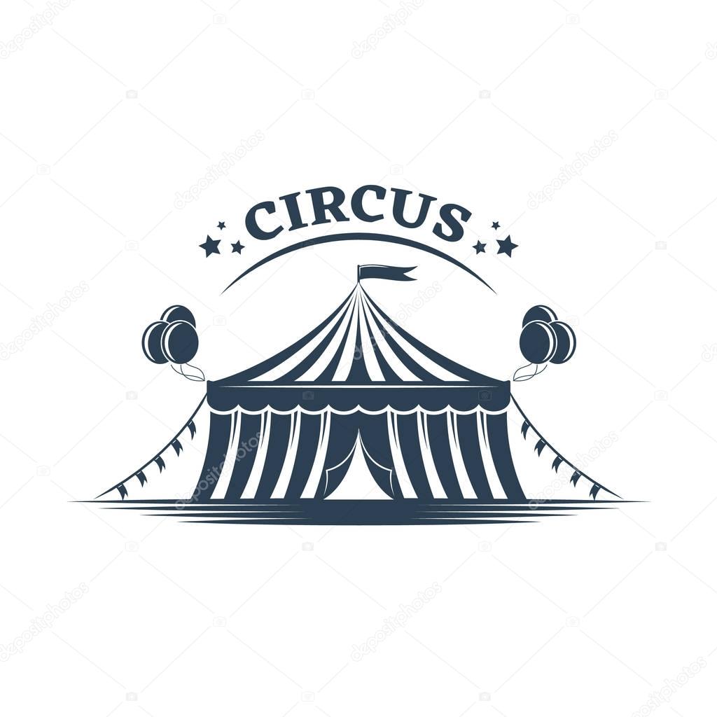 Circus building, circus tent awning, balls, decorations, shapito, exterior appearance.