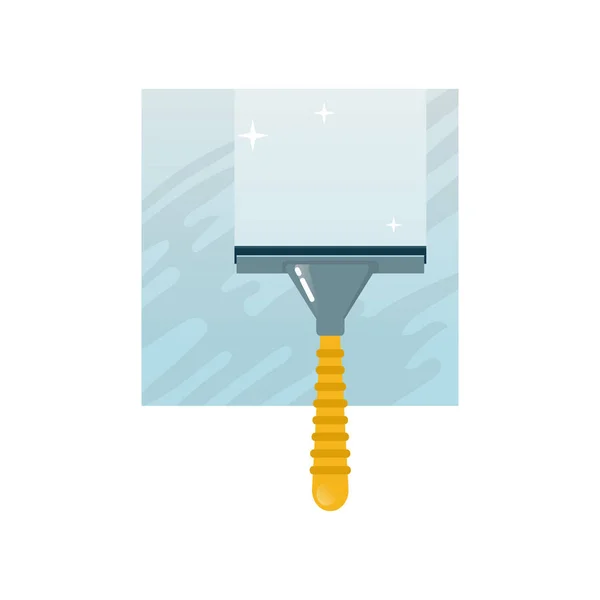 Limpieza del hogar con rascador, limpiaparabrisas, limpieza de ventanas con herramientas . — Vector de stock