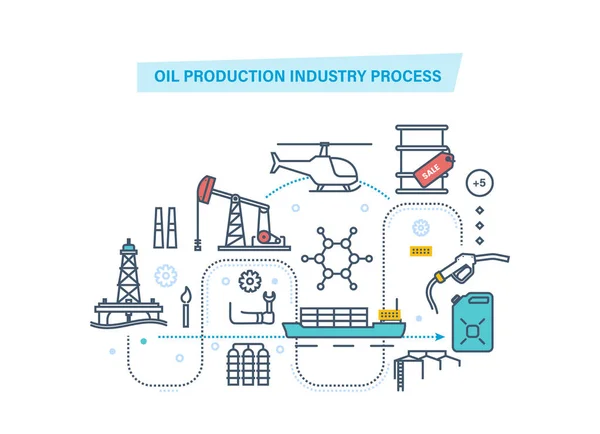 Industria petrolera, gasolinera, industria de producción de petróleo, fábrica, transporte, almacén . — Archivo Imágenes Vectoriales