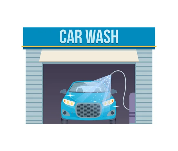 Car wash. Car washing service center full, self service facilities. — Stock Vector