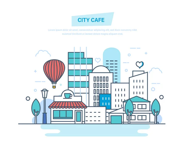 City café a város utca. Kávézó, café épület. — Stock Vector