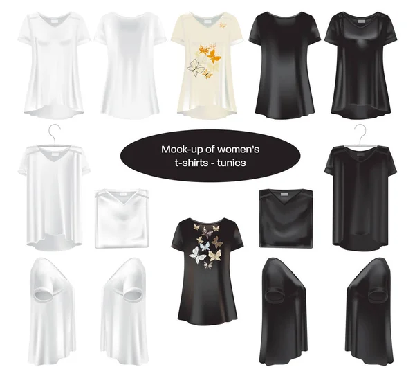 Conjunto de maquetes de camisetas femininas - túnicas . —  Vetores de Stock