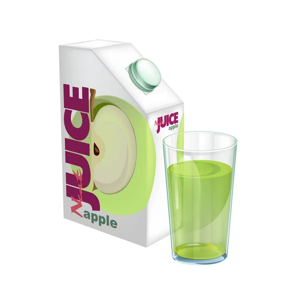 Realistic boxes for juice: with taste apple, mango, kiwi, orange. — Stock Vector