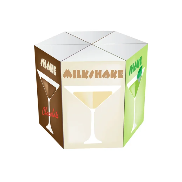 ジュースの白の現実的なカラフルなボックスを空白、振る: 牛乳、チョコレート. — ストックベクタ