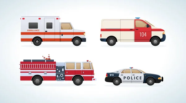 Voitures, transport de véhicules : service d'incendie, ambulance, service de secours, police . — Image vectorielle