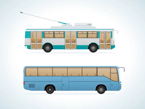 Transport urbain public de passagers : trolleybus municipal et bus interurbain . — Image vectorielle