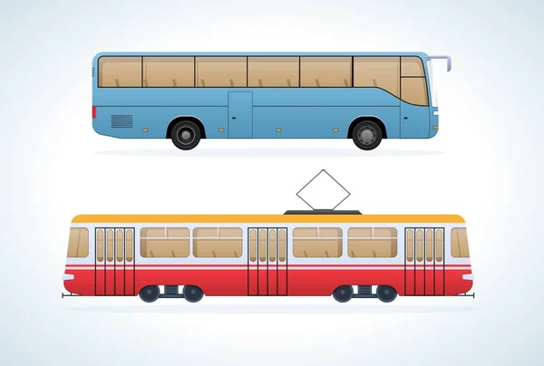 Öffentlicher Personennahverkehr: Stadtbahn und Fernbus. — Stockvektor