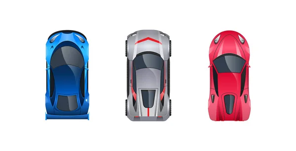 Conjunto de carros esportivos diferentes, cores diferentes, características, marcas, tipos . — Vetor de Stock
