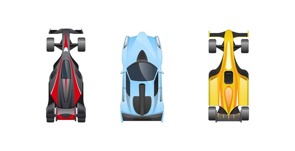 Conjunto de diferentes coches deportivos, diferentes colores, características, marcas, tipos . — Vector de stock