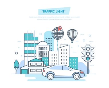 Kentsel peyzaj, sokak şehir, şehir ulaşım, geleneksel sokak trafik ışığı.