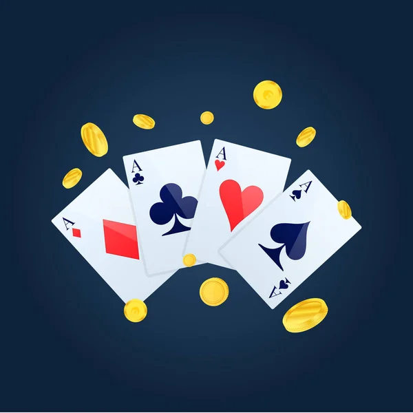 Casino chips, dinero, tarjetas. Casino juego de póquer, otra carta . — Vector de stock