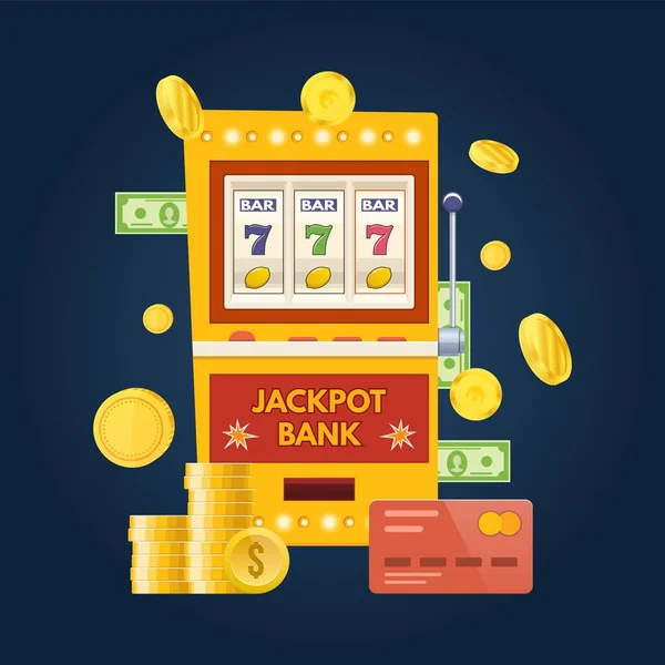 Jackpot banque machine à sous. Un jeu à bras unique. Chanceux, succès . — Image vectorielle